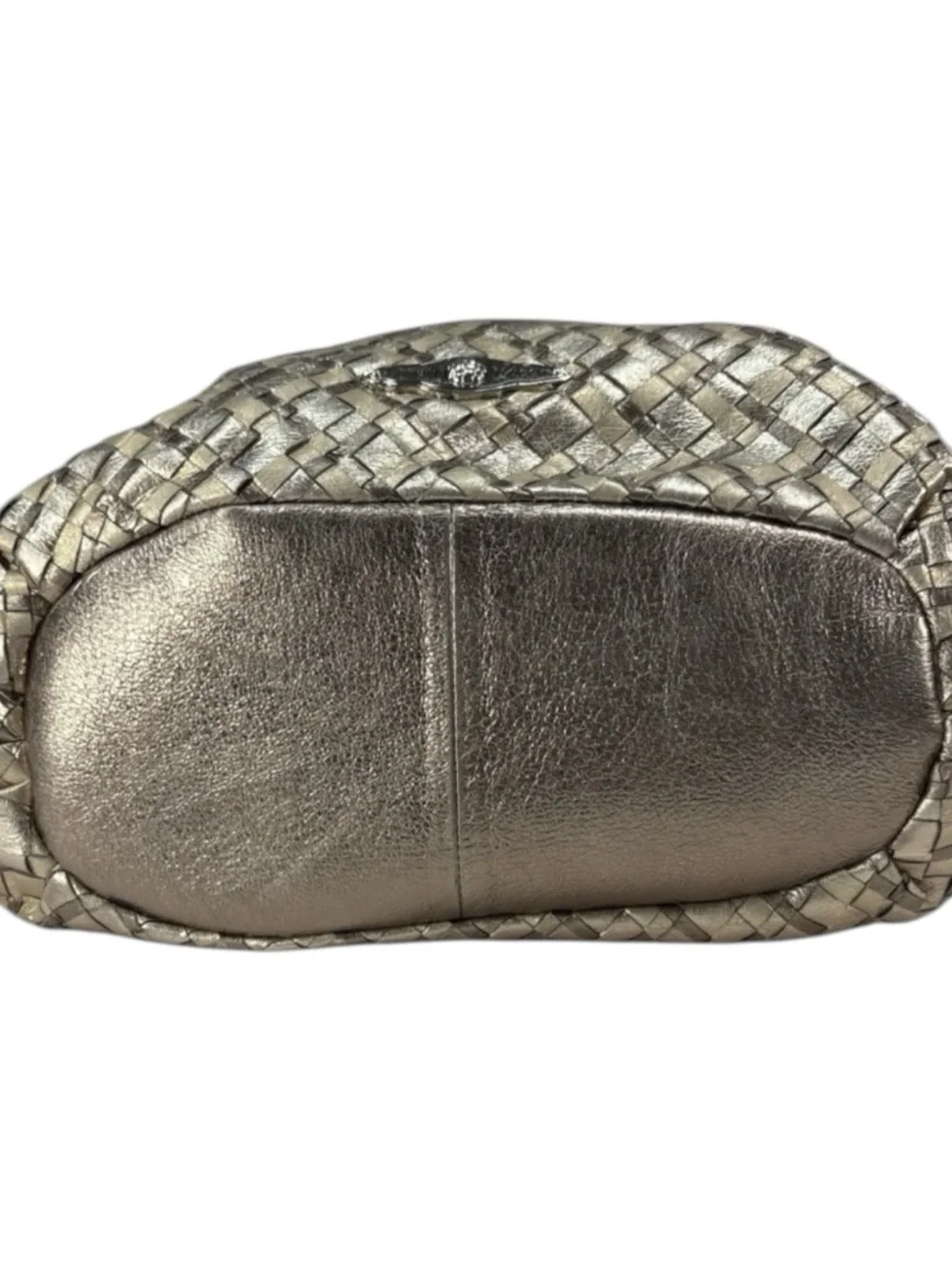 Elliott Lucca Silver Platinum Woven Leather Hobo Shoulder Bag Expandable Sides